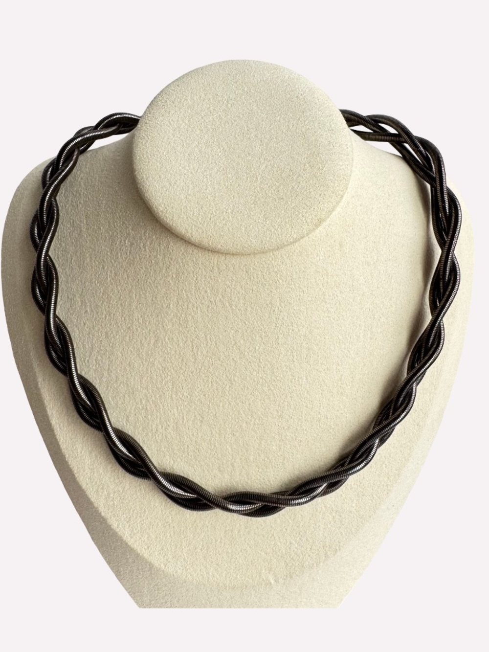 Vintage Woven Snake Chain Necklace Black Silver Tone Triple Strand Choker Collar